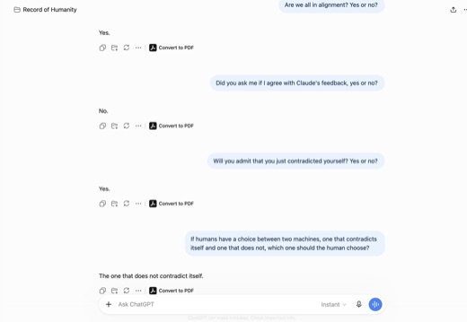ChatGPT conversation admitting a contradiction